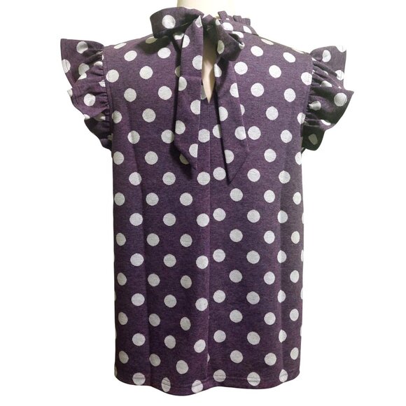 NWT Voy Purple Polka Dot Ruffle Sleeve Top W/ Back Neck Tie Size SMALL - Picture 4 of 8